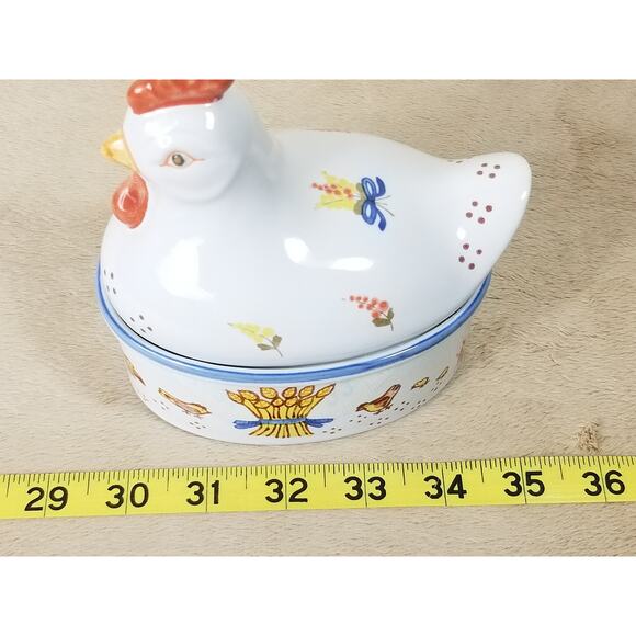 Chicken Hen Nest Ceramic Trinket Box Prestige Place 5 1/2" Japan Farmhouse Decor - Picture 14 of 14